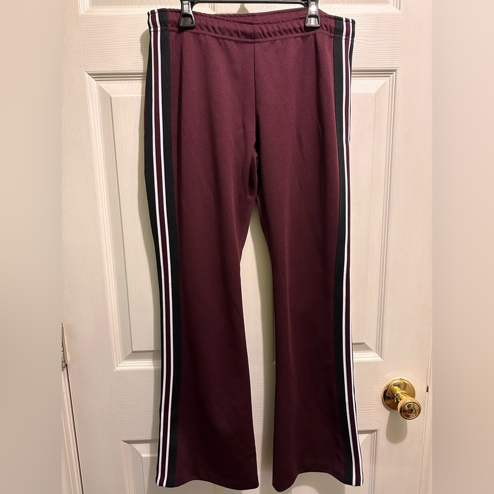 Varsity Maroon Athletic Pants with Stripes, Vintage Medium